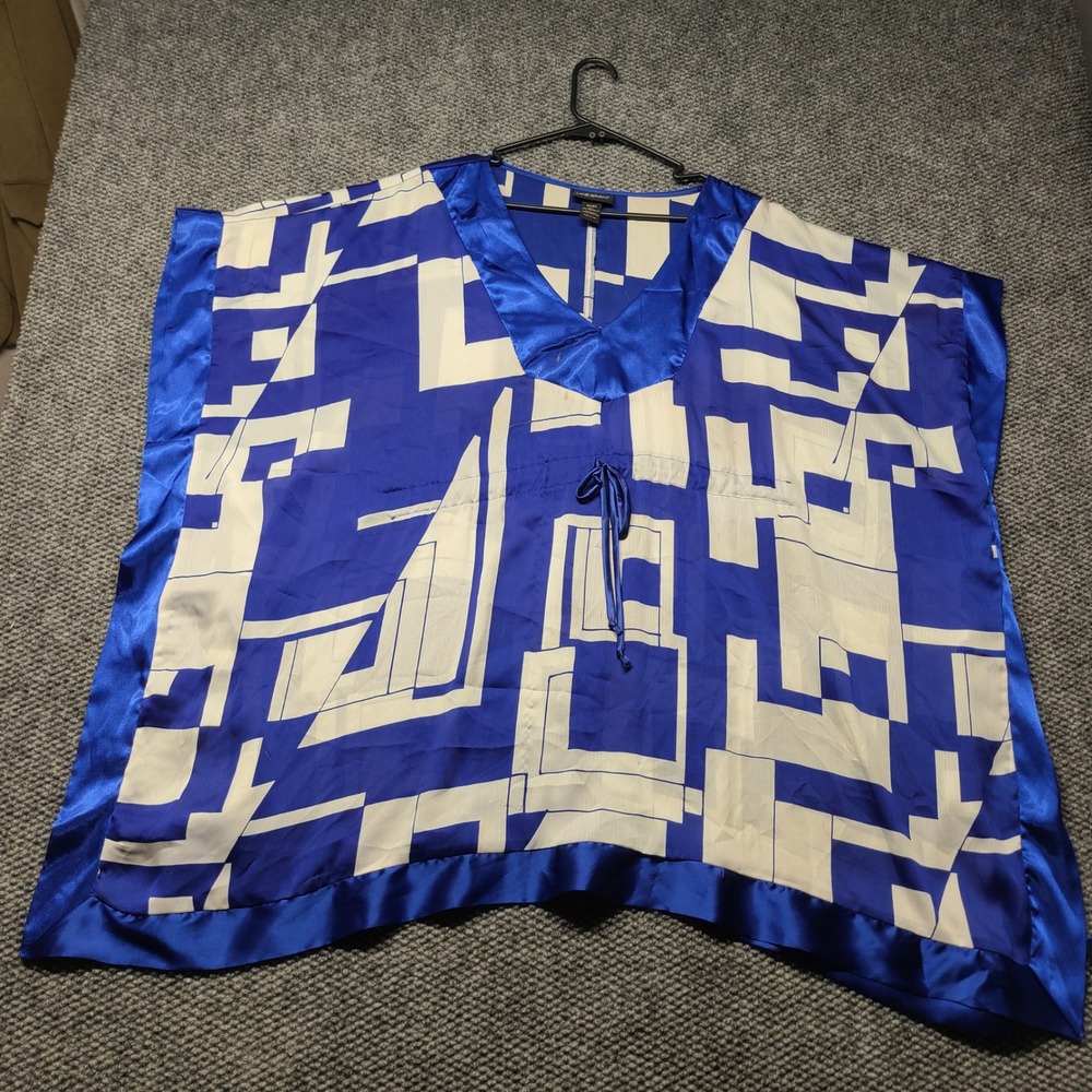 Lane Bryant Blue Geometric Kaftan Top Plus Size 22/24 Abstract V-Neck Kimono